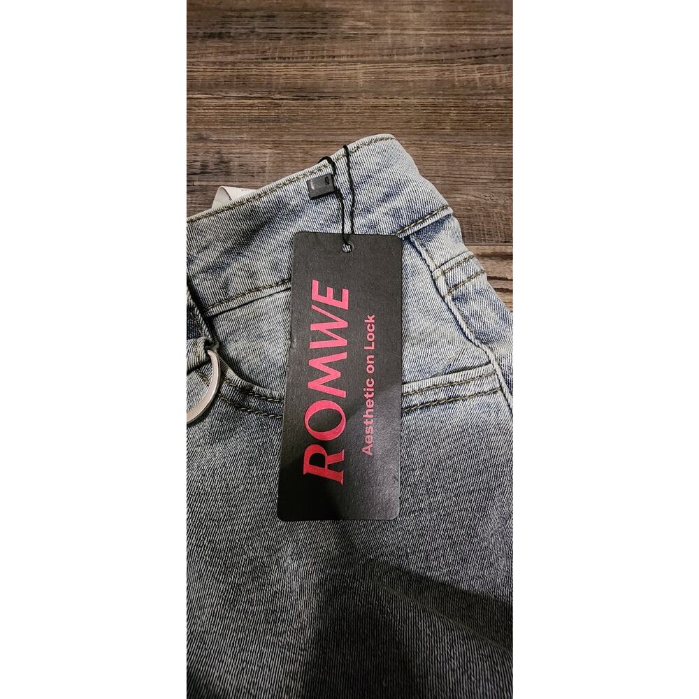 Romwe Women’s Rave Jeans Size L 8/10 Strappy Light Blue Denim 2073 - Picture 7 of 8